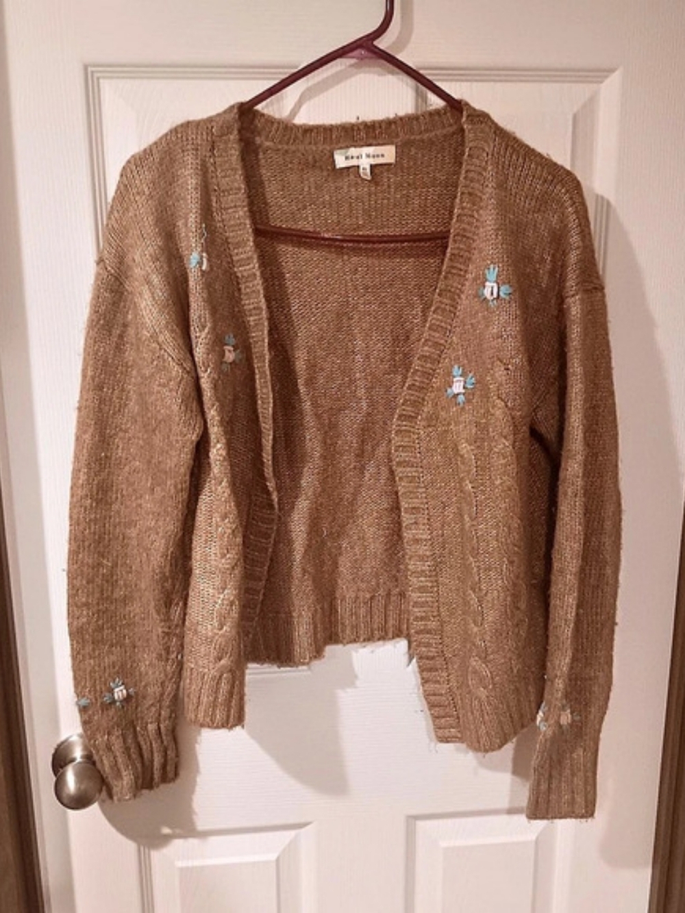 Havel Moon Embroidered Open Front Cardigan in Brown XL